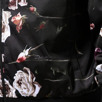Dolce & Gabbana Black Floral Polyester Full Zip Bomber Jacket