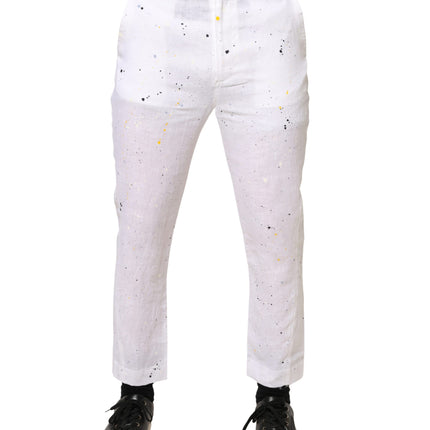 Daniele Alessandrini White Paint Print SkinnyFit Trouser Pants