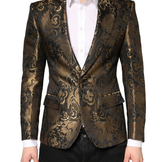 Dolce & Gabbana Gold Jacquard Single Breasted Tuxedo Blazer