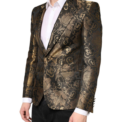 Dolce & Gabbana Gold Jacquard Single Breasted Tuxedo Blazer