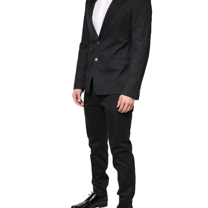 Dolce & Gabbana Black Cotton Single Breasted 2 Piece Suit