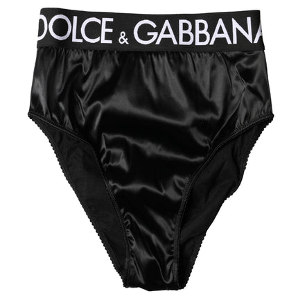 Dolce & Gabbana Black Satin High-Waist Brief Logo Women Underwear