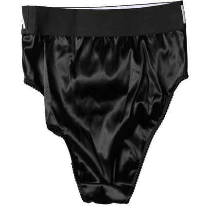 Dolce & Gabbana Black Satin High-Waist Brief Logo Women Underwear