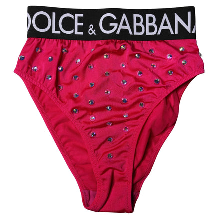 Dolce & Gabbana Pink Embellished High-Waist Brief Logo Underwear