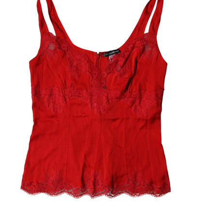 Dolce & Gabbana Red Silk Floral Lace Lingerie Top Underwear
