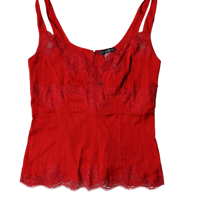 Dolce & Gabbana Red Silk Floral Lace Lingerie Top Underwear