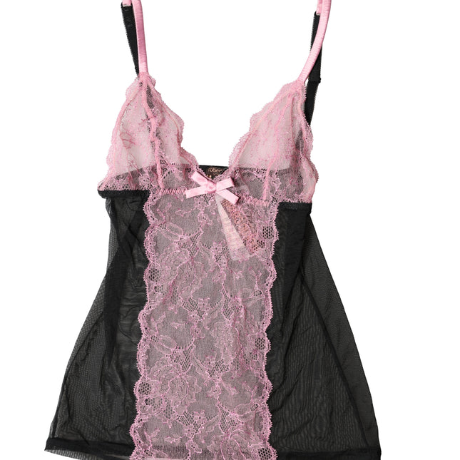 Roberto Cavalli Black Pink Floral Lace Lingerie Top Underwear