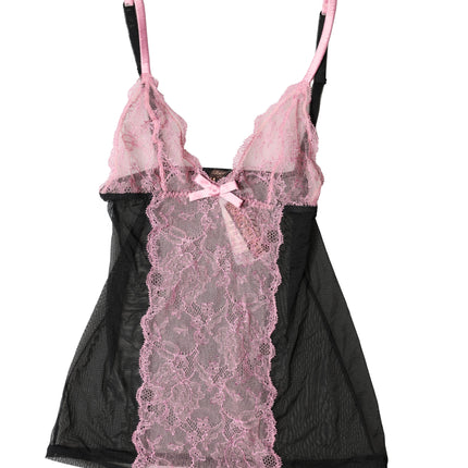 Roberto Cavalli Black Pink Floral Lace Lingerie Top Underwear