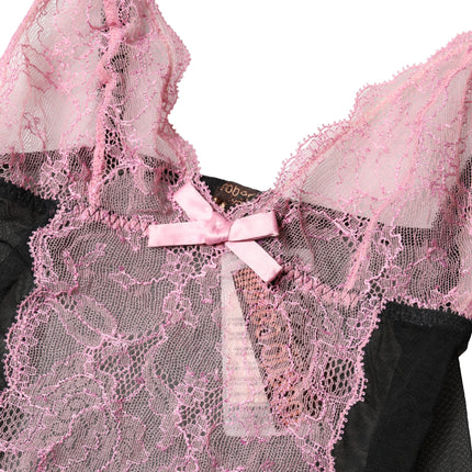 Roberto Cavalli Black Pink Floral Lace Lingerie Top Underwear