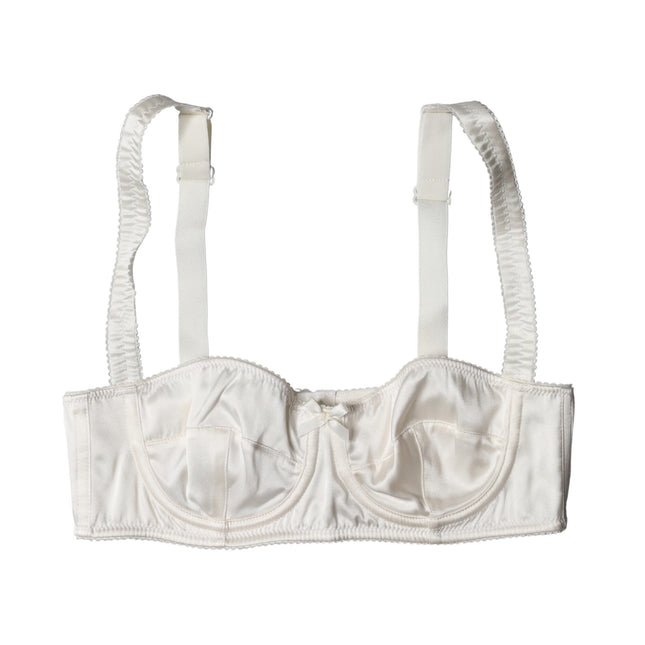 Dolce & Gabbana White Silk Satin Underwire Bra Semi Pad Underwear