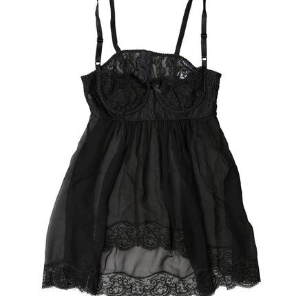 Dolce & Gabbana Black Silk Floral Lace Lingerie Top Underwear