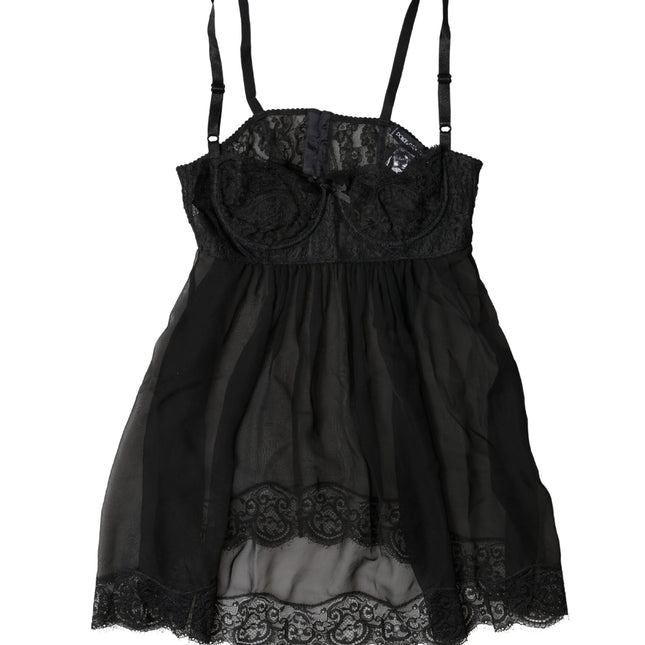 Dolce & Gabbana Black Silk Floral Lace Lingerie Top Underwear