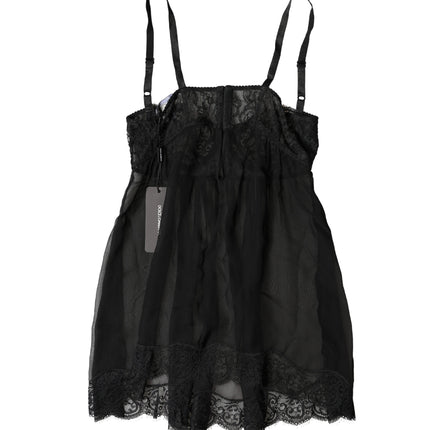 Dolce & Gabbana Black Silk Floral Lace Lingerie Top Underwear