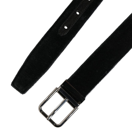 Dolce & Gabbana Black Suede Silver Tone Metal Buckle Men Belt