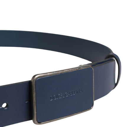 Dolce & Gabbana Blue Leather Logo Metal Buckle Men Belt