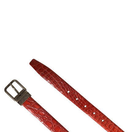 Dolce & Gabbana Red Leather Gold Tone Metal Buckle Men Belt