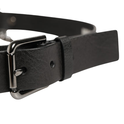 Dolce & Gabbana Black Leather Silver Chain Waist Men Belt