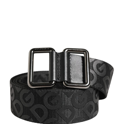 Dolce & Gabbana Black Logo Monogram Silver Metal Buckle Belt