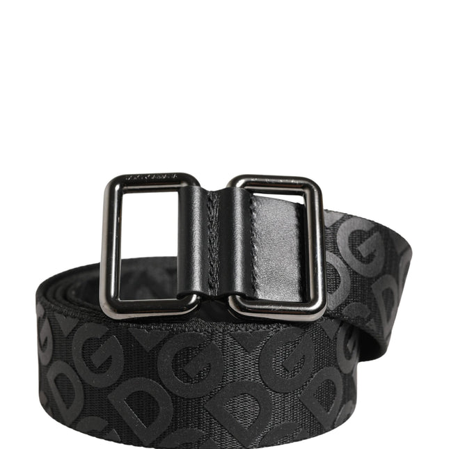 Dolce & Gabbana Black Logo Monogram Silver Metal Buckle Belt