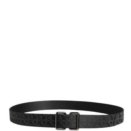 Dolce & Gabbana Black Logo Monogram Silver Metal Buckle Belt
