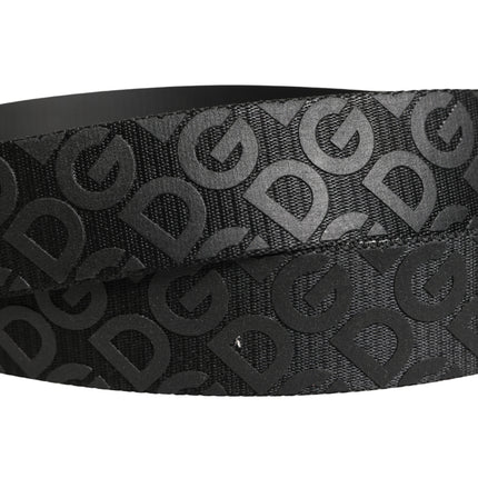 Dolce & Gabbana Black Logo Monogram Silver Metal Buckle Belt