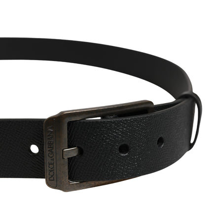 Dolce & Gabbana Black Calf Leather Gold Metal Buckle  Belt