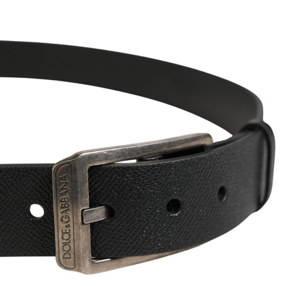 Dolce & Gabbana Black Calf Leather Silver Metal Buckle Belt