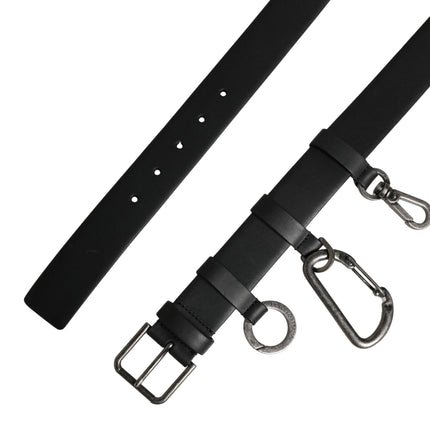 Dolce & Gabbana Black Calf Leather Silver Metal Buckle Belt