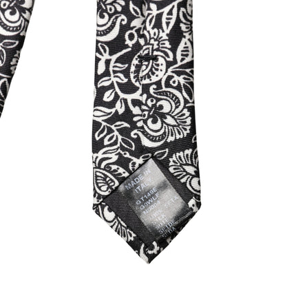 Dolce & Gabbana Black White Floral Fantasy Silk Adjustable Necktie Tie
