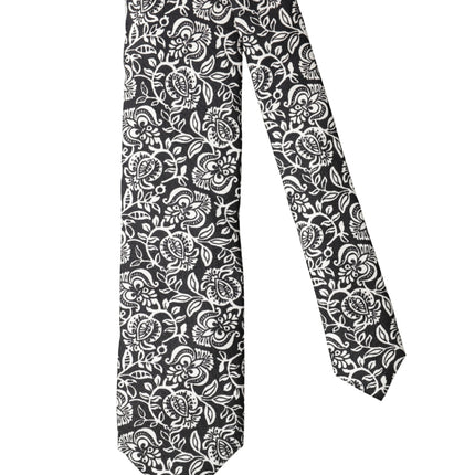 Dolce & Gabbana Black White Floral Fantasy Silk Adjustable Necktie Tie