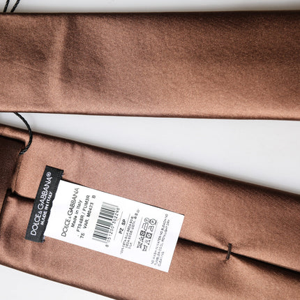 Dolce & Gabbana Brown Satin 100% Silk Wide Adjustable Men Necktie Tie