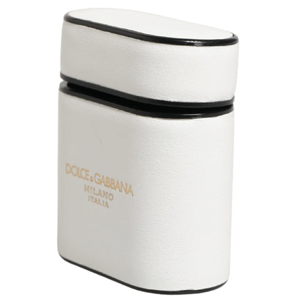 Dolce & Gabbana White Calf Leather Logo Print Flip Holder  Airpods Case