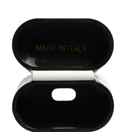 Dolce & Gabbana White Calf Leather Logo Print Flip Holder  Airpods Case