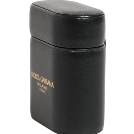 Dolce & Gabbana Black Calf Leather Logo Print Flip Holder Airpods Case