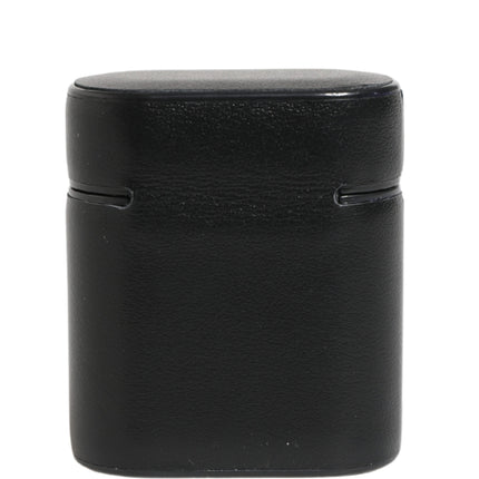 Dolce & Gabbana Black Calf Leather Logo Print Flip Holder Airpods Case