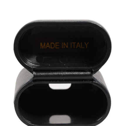 Dolce & Gabbana Black Calf Leather Logo Print Flip Holder Airpods Case