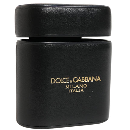 Dolce & Gabbana Black Calf Leather Logo Print Flip Holder Airpods Case