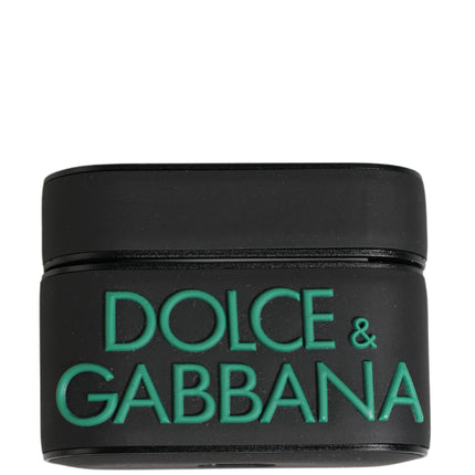 Dolce & Gabbana Black PVC Embossed Logo Flip Holder Women Airpods Case