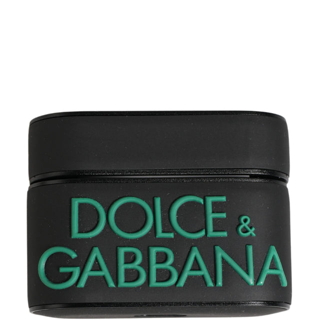 Dolce & Gabbana Black PVC Embossed Logo Flip Holder Women Airpods Case