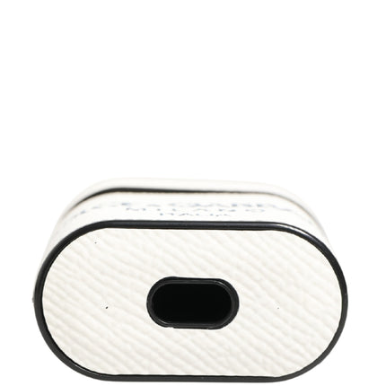 Dolce & Gabbana White Calf Leather Logo Flip Holder Strap Airpods Case