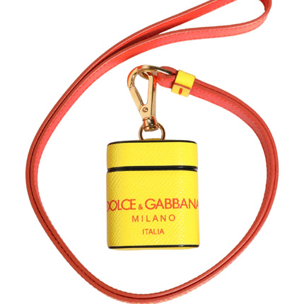 Dolce & Gabbana Yellow Calf Leather Logo Flip Holder Strap Airpods Case