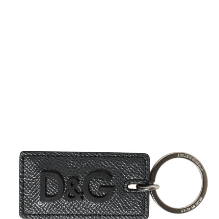Dolce & Gabbana Black Calf Leather D&G Logo Metal Ring Keyring Keychain