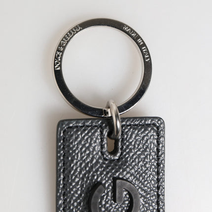 Dolce & Gabbana Black Calf Leather D&G Logo Metal Ring Keyring Keychain