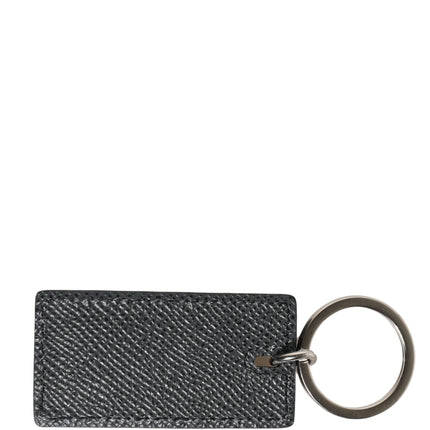 Dolce & Gabbana Black Calf Leather D&G Logo Metal Ring Keyring Keychain
