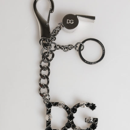 Dolce & Gabbana Silver Brass Metal DG Logo Crystal Ring Keyring Keychain