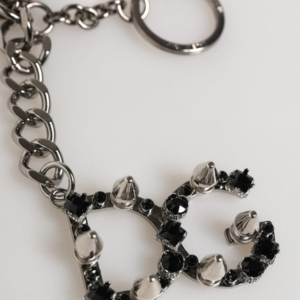 Dolce & Gabbana Silver Brass Metal DG Logo Crystal Ring Keyring Keychain