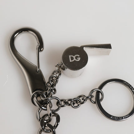 Dolce & Gabbana Silver Brass Metal DG Logo Crystal Ring Keyring Keychain