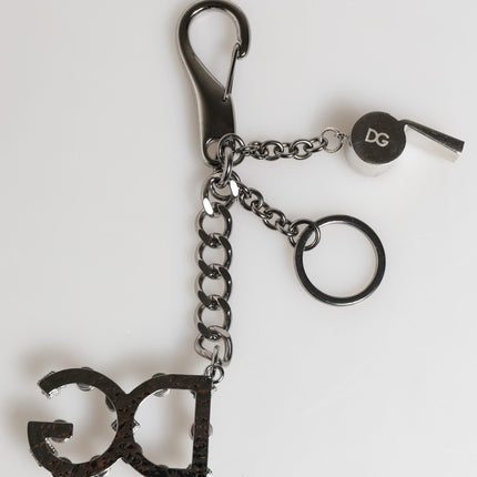 Dolce & Gabbana Silver Brass Metal DG Logo Crystal Ring Keyring Keychain