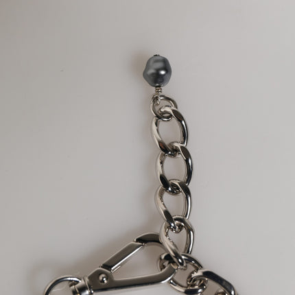 Dolce & Gabbana Silver Tone Chain Lobster Clasp Logo Gray Pearls Bracelet