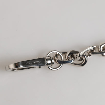 Dolce & Gabbana Silver Tone Chain Lobster Clasp Logo Gray Pearls Bracelet